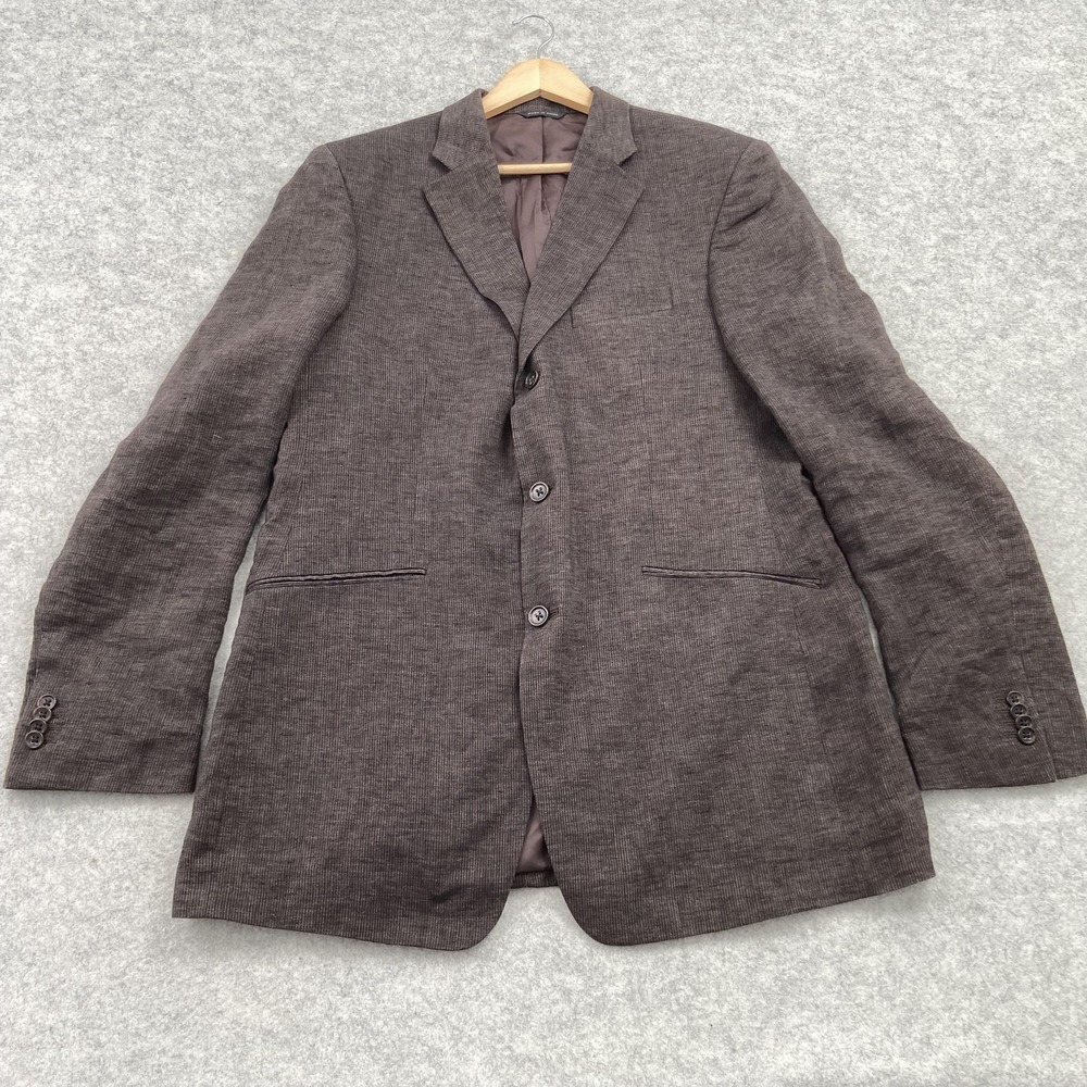 Banana Republic Blazer Mens 44L Brown Linen Striped Sport Coat Jacket Casual